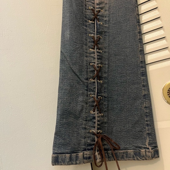 Luly K Stretch Low-Rise Bootcut Jean, Size 4 Tall with Criss-Cross Lacing - Picture 4 of 7